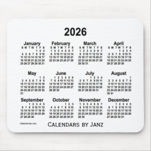 Mousepad Calendário branco de 2026 pelo Painel do mouse Ja