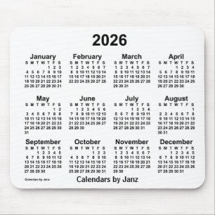 Mousepad Calendário branco de 2026 pelo Painel do mouse Ja