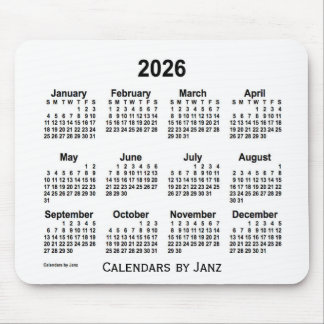 Mousepad Calendário branco de 2026 pelo Painel do mouse Jan