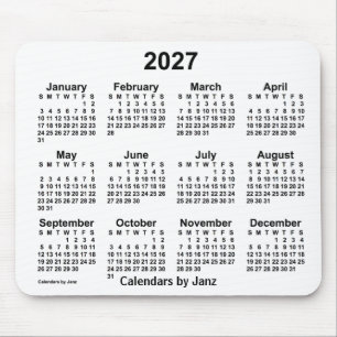Mousepad Calendário Branco de 2027 pelo Painel do Mouse Ja