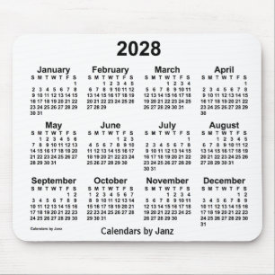 Mousepad Calendário Branco de 2028 pelo Painel do Mouse Ja