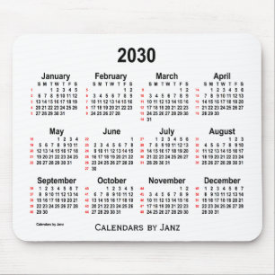 Mousepad Calendário branco de 2030, de 52 semanas, por Jan