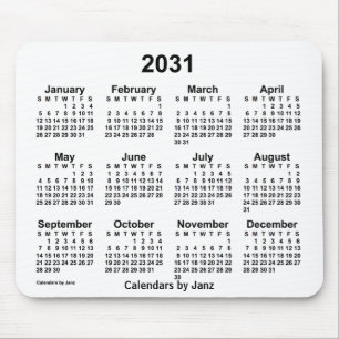 Mousepad Calendário branco de 2031 pelo Painel do mouse Ja