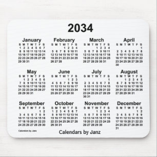 Mousepad Calendário branco de 2034 pelo Painel do mouse Ja