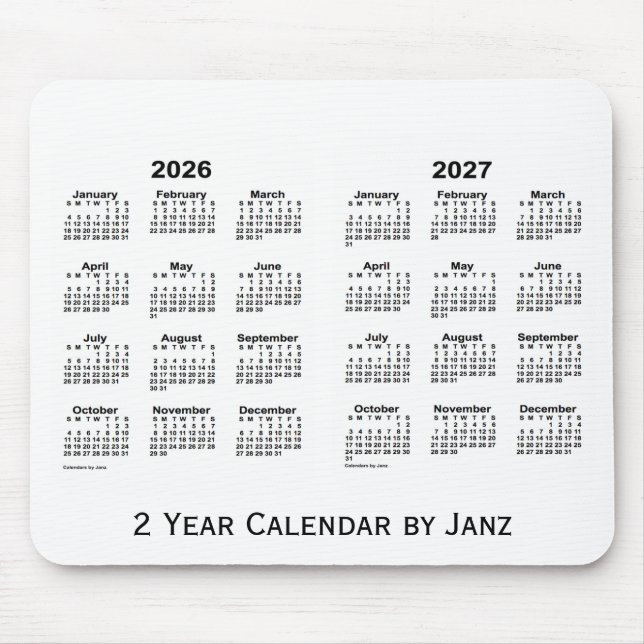 Mousepad Calendário branco de 2 anos 2026-2027 por Janz Mou (Frente)