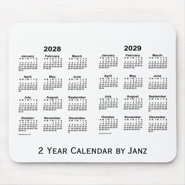 Mousepad Calendário branco de 2 anos 2028-2029 por Janz Mou (Frente)