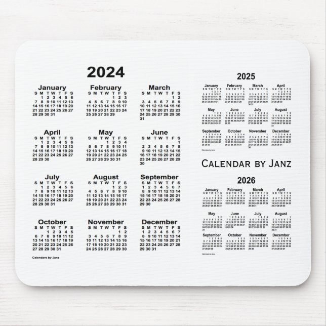 Mousepad Calendário branco de 3 anos 2024-2026 por Janz (Frente)