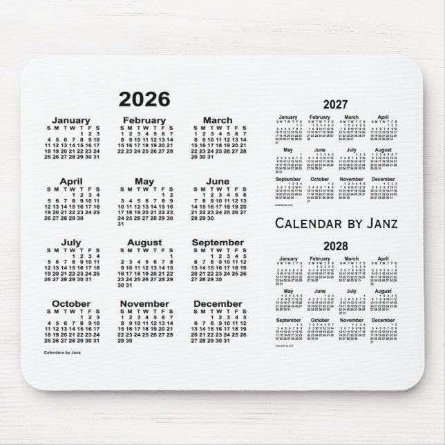 Mousepad Calendário branco de 3 anos 2026-2028 por Janz (Frente)