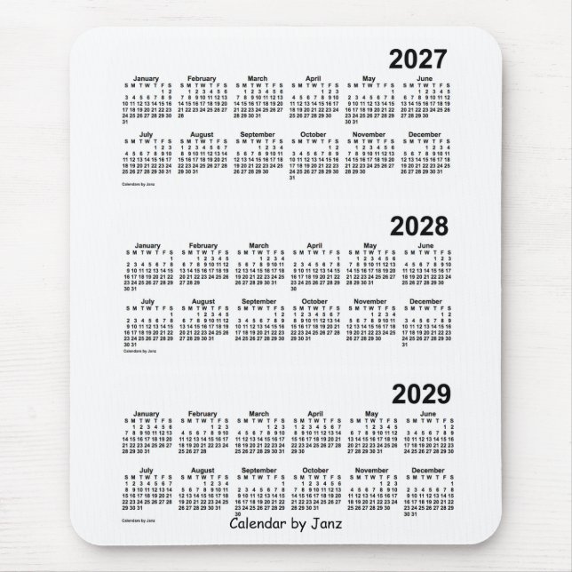 Mousepad Calendário branco de 3 anos 2027-2029 por Janz (Frente)