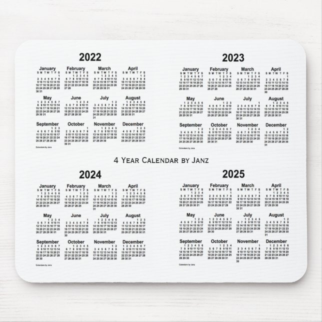 Mousepad Calendário branco de 4 anos 2022-2025 por Janz (Frente)