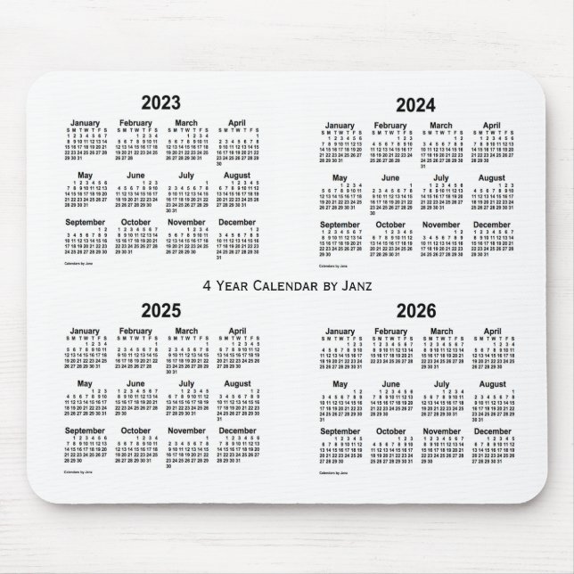 Mousepad Calendário branco de 4 anos 2023-2026 por Janz (Frente)