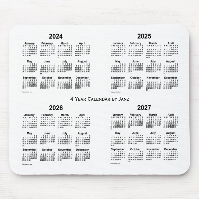 Mousepad Calendário branco de 4 anos 2024-2027 por Janz (Frente)