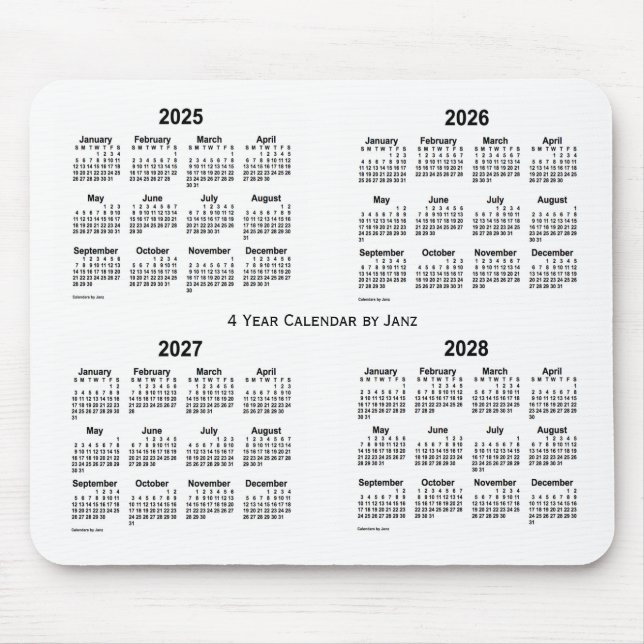 Mousepad Calendário branco de 4 anos 2025-2028 por Janz (Frente)
