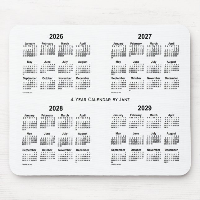 Mousepad Calendário branco de 4 anos 2026-2029 por Janz (Frente)