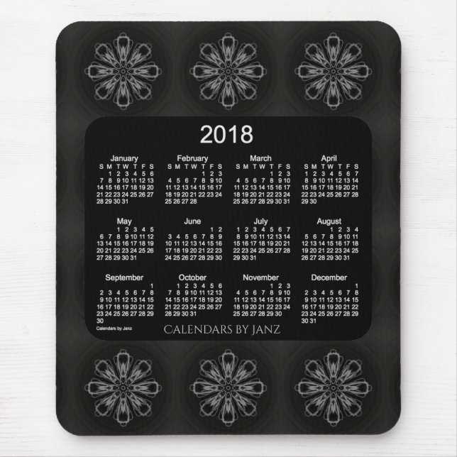 Mousepad Calendário branco de néon do floco de neve 2018 (Frente)