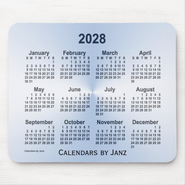 Mousepad Calendário branco do ano salto de 2028 pelo Mouse  (Frente)