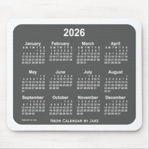 Mousepad Calendário Branco do Carvão 2026, por Janz