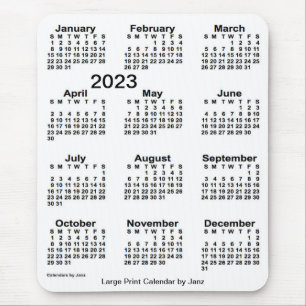 Mousepad Calendário Branco Grande Impressão de 2023 por J