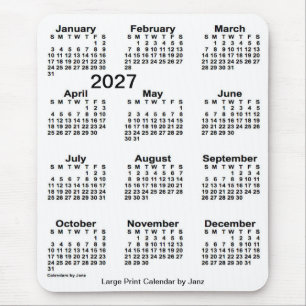 Mousepad Calendário Branco Grande Impressão de 2027 por Jan