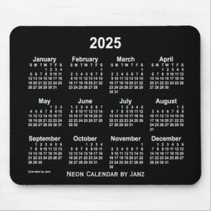 Mousepad Calendário Branco Neon 2025 por Janz