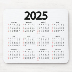 Mousepad Calendário Branco Super Simples 2025