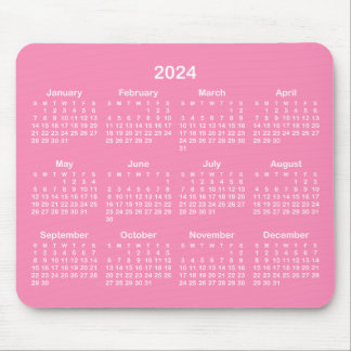 Mousepad Calendário brilhante rosa e branco 2024