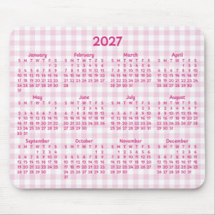 Mousepad Calendário Caprichoso 2027 Rosa Pálido Xadrez