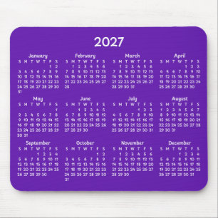 Mousepad Calendário Caprichoso Branco 2027 em Roxo