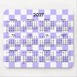 Mousepad Calendário Caprichoso de 2027 com Xadrez Lavanda e