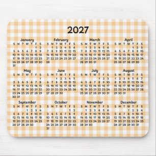 Mousepad Calendário Caprichoso de 2027 em Xadrez Bege Claro