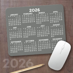 Mousepad Calendário - cinzas modernas e branco simples