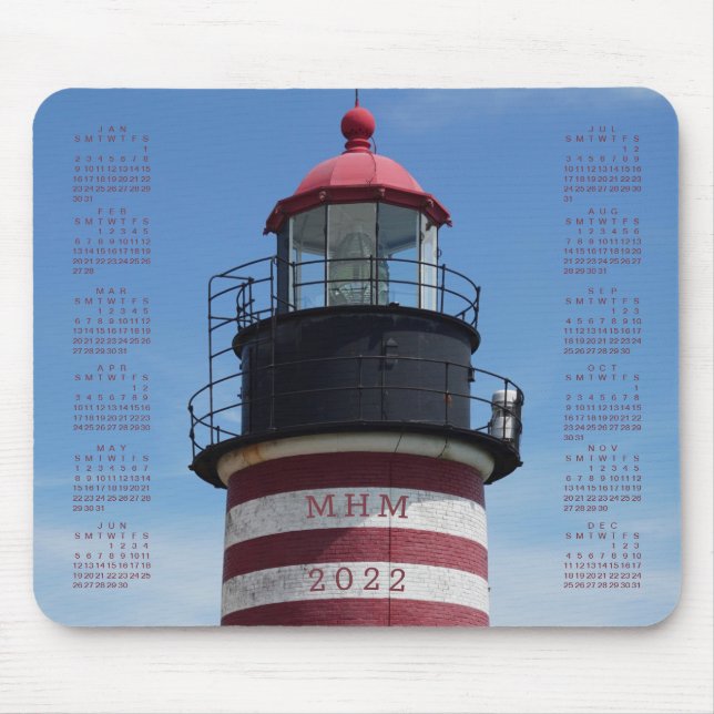 Mousepad Calendário Clássico do Farol Vermelho Quoddy Ocide (Frente)