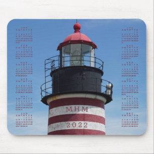Mousepad Calendário Clássico do Farol Vermelho Quoddy Oes