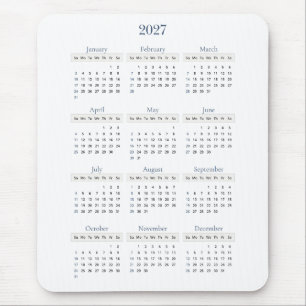 Mousepad Calendário Clássico Marinho 2027   Qualquer cor de
