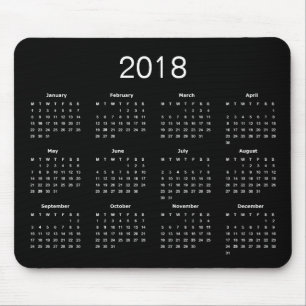 Mousepad Calendário Clássico Preto e Branco 2018 Simples