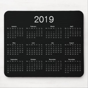 Mousepad Calendário Clássico Preto e Branco 2019 Simples