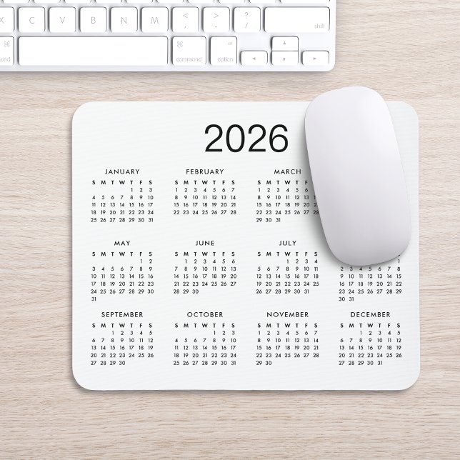 Mousepad Calendário Clássico Preto e Branco 2024 Simples (Criador carregado)