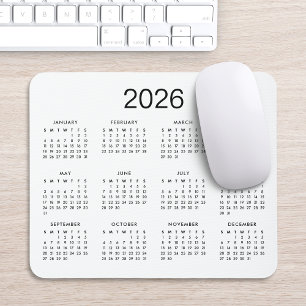 Mousepad Calendário Clássico Preto e Branco 2024 Simples