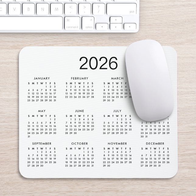 Mousepad Calendário Clássico Preto e Branco 2024 Simples (Criador carregado)