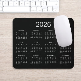 Mousepad Calendário Clássico Preto e Branco 2026