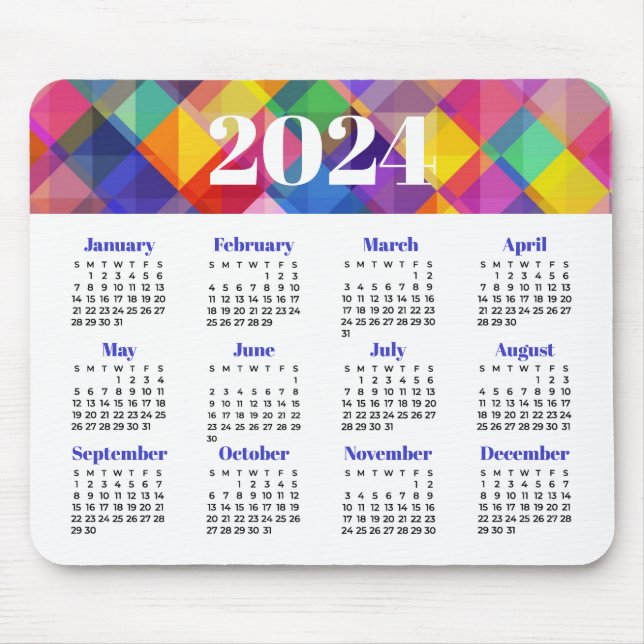 Mousepad Calendário Colorido 2024 (Frente)