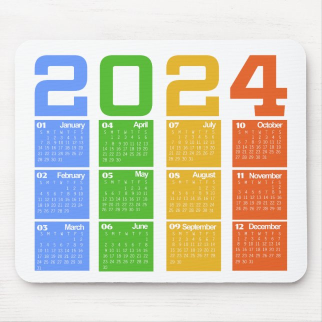 Mousepad Calendário Colorido 2024 (Frente)