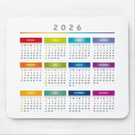 Mousepad Calendário Colorido 2026 - Cores Arco-Íris 3 Colun