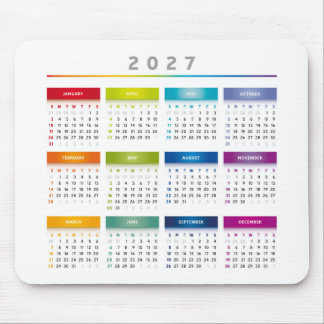Mousepad Calendário Colorido 2027 - Cores Arco-Íris 4 Colun