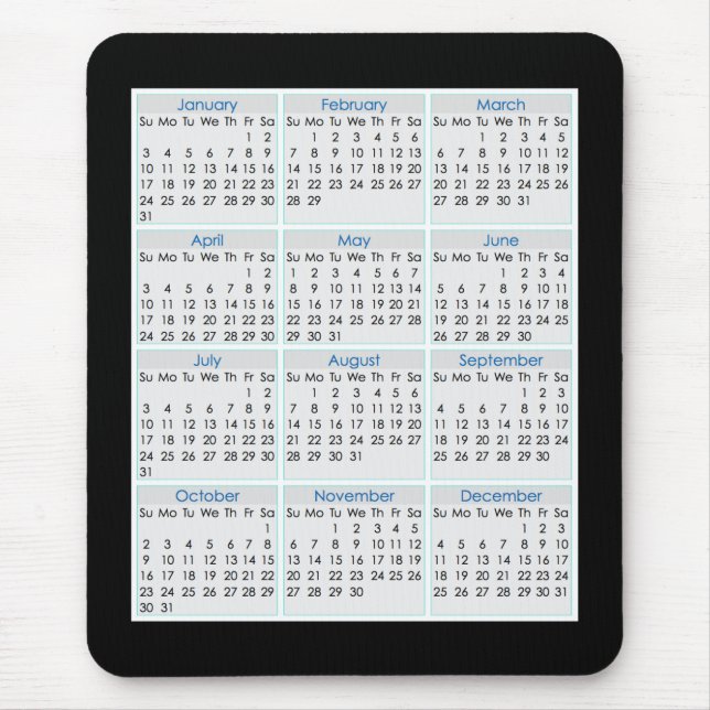 Mousepad Calendário colorido do tapete do rato para 2016 (Frente)