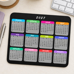 Mousepad Calendário Colorido Minimalista Preto 2027