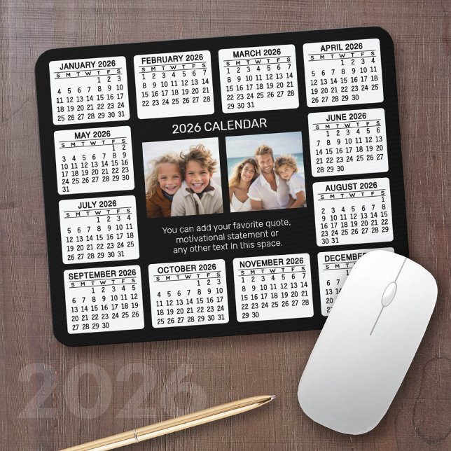 Mousepad Calendário com Foto no Centro (2026 Calendar with your photos - Great Business Gift or Home Office Decor)