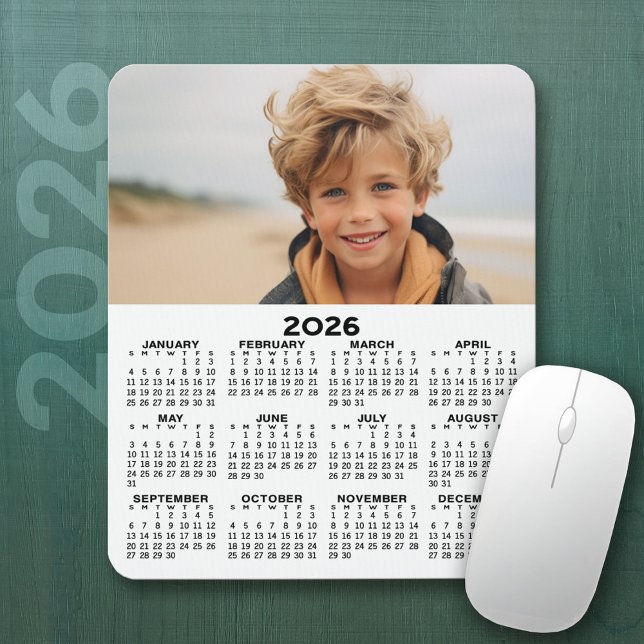Mousepad Calendário com Foto - Vista de Ano Vertical (2026 Calendar Mousepad)