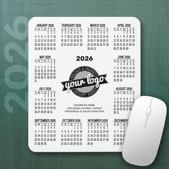 Mousepad Calendário com logotipo, Branco de Informações de  (2026 Calendar Mousepad)