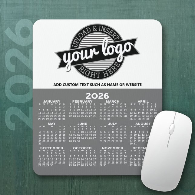 Mousepad Calendário com Logotipo - Vista de Ano Vertical (2026 Calendar Mousepad with Business Logo)